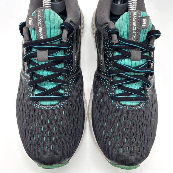 Brooks Glycerin 16 Shoes Womens Size 8 Black Teal Running Sneakers Comfort - Picture 4 of 9